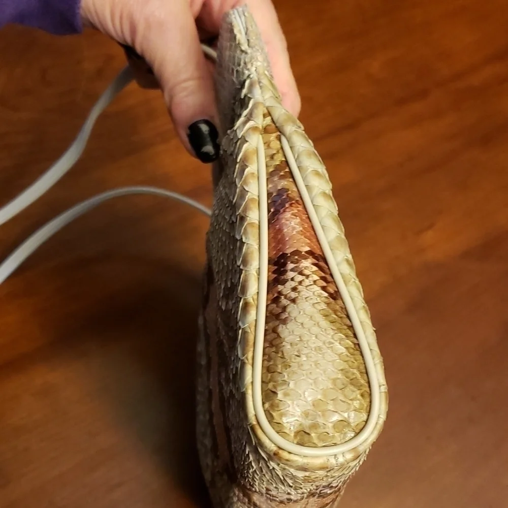 VINTAGE Varon Snakeskin & Leather Shoulder Bag Clutch Tan & Brown EUC